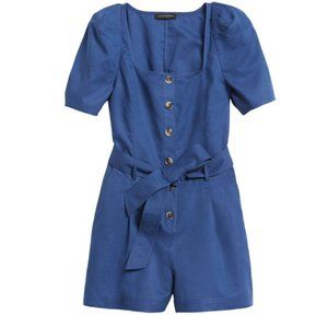 puff-sleeve Romper- Cotton, resembles Demin